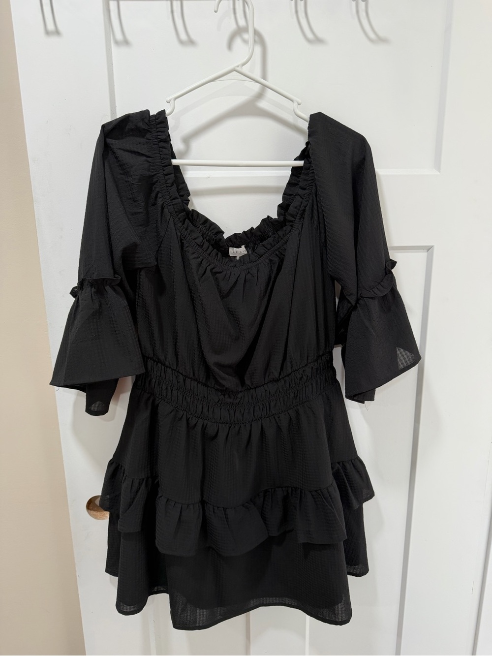 Black Ruffled Smocked Waist Women's Dress